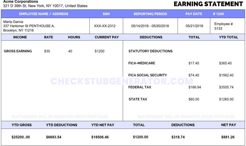 Independent Contractor Paystub Pay Stub For Contractors