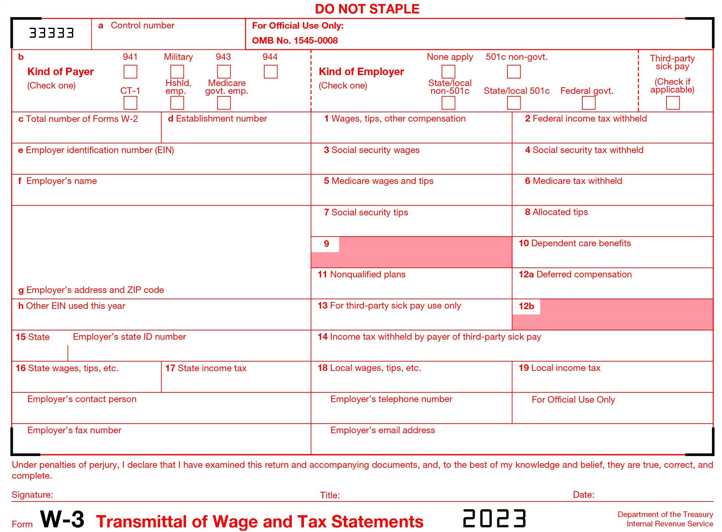 Printable W3 Form 2023 PDF