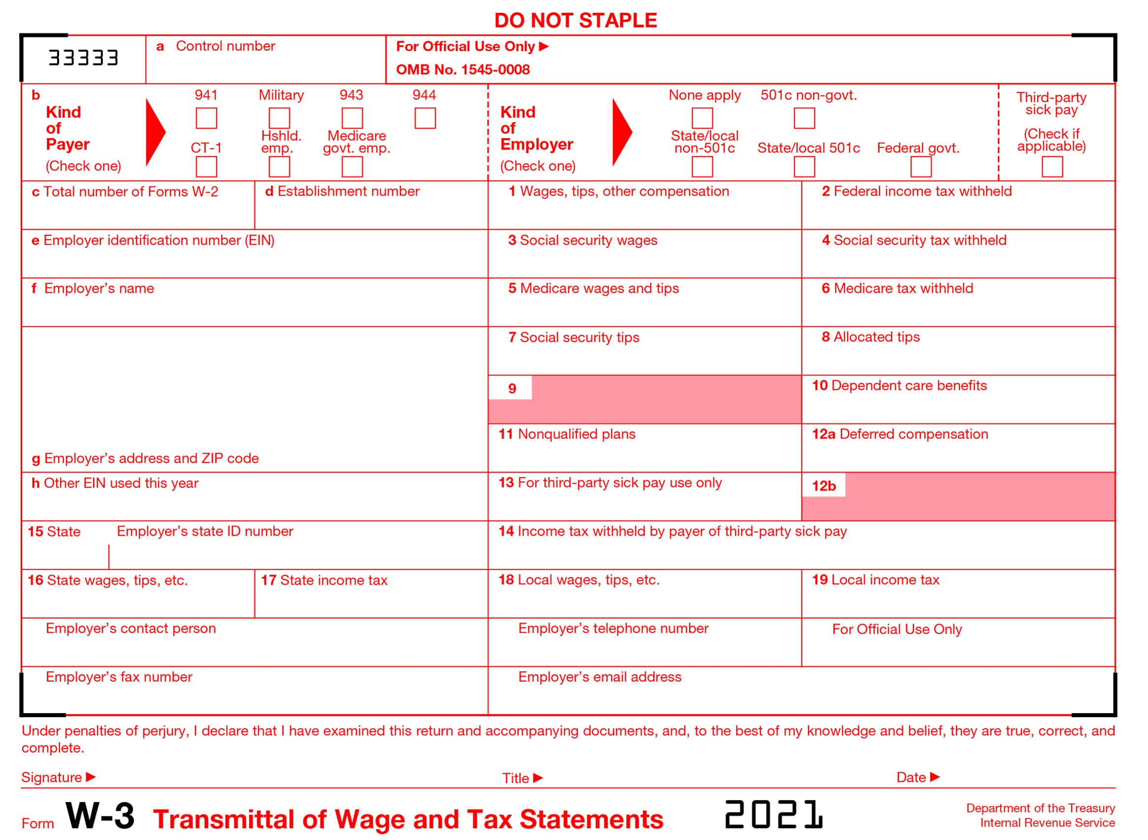 Printable W3 Form 2021 PDF